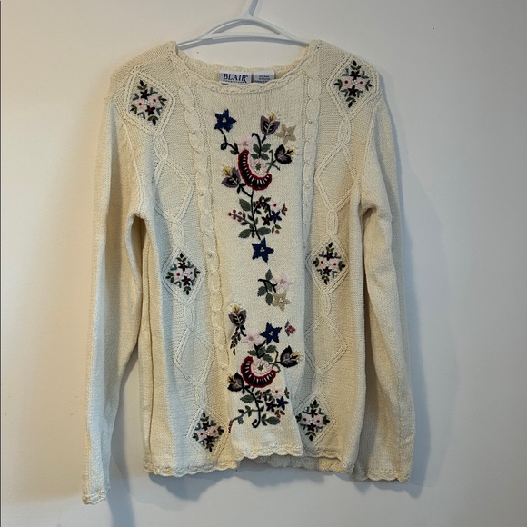 BLAIR Vintage Floral Embroidered Ramie and Cotton Sweater - Picture 1 of 6
